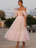 A-Line Tulle Sleeveless Ruffled Tea-Length Dress - Chloe Dress