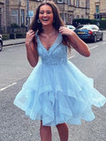 A-Line V-Neck Tulle Sleeveless Ruffled Mini Dress - Chloe Dress