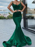 Mermaid Spaghetti Strap Satin Sleeveless Ruffled Dress - Chloe Dress