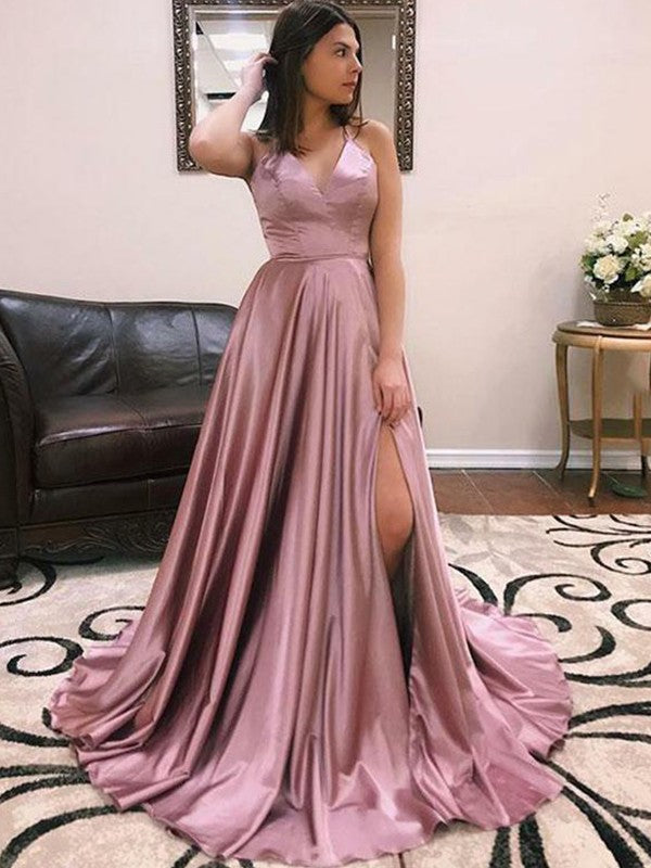 A-Line V-Neck Satin Sleeveless Ruffled Dress - Chloe Dress