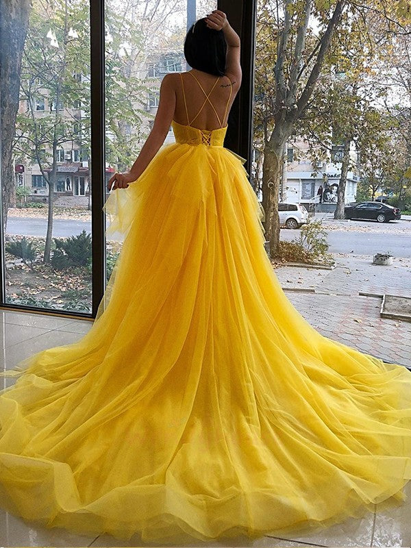 A-Line V-Neck Tulle Sleeveless Ruffled Dress - Chloe Dress