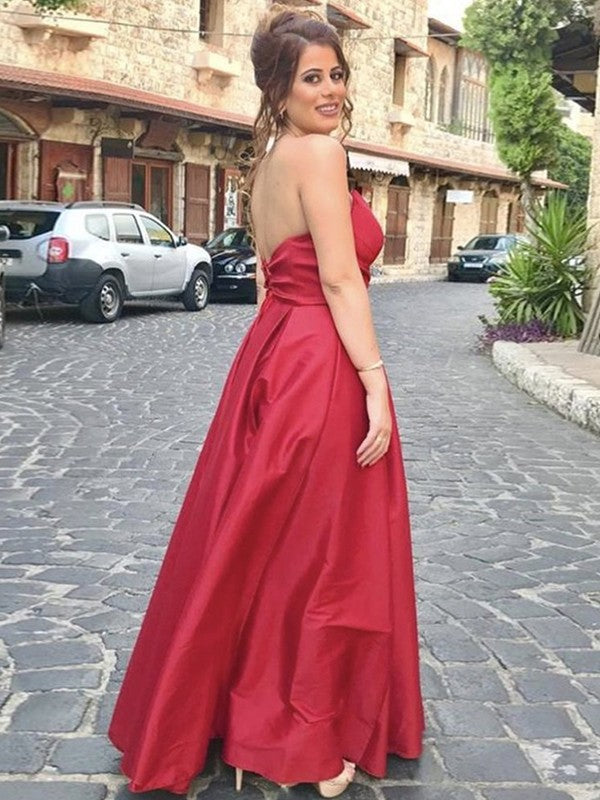 A-Line Sweetheart Satin Sleeveless Ruffled Floor-Length Dress - Chloe Dress