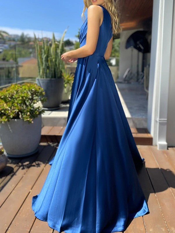 A-Line One-Shoulder Satin Sleeveless Ruffled Dress - Chloe Dress