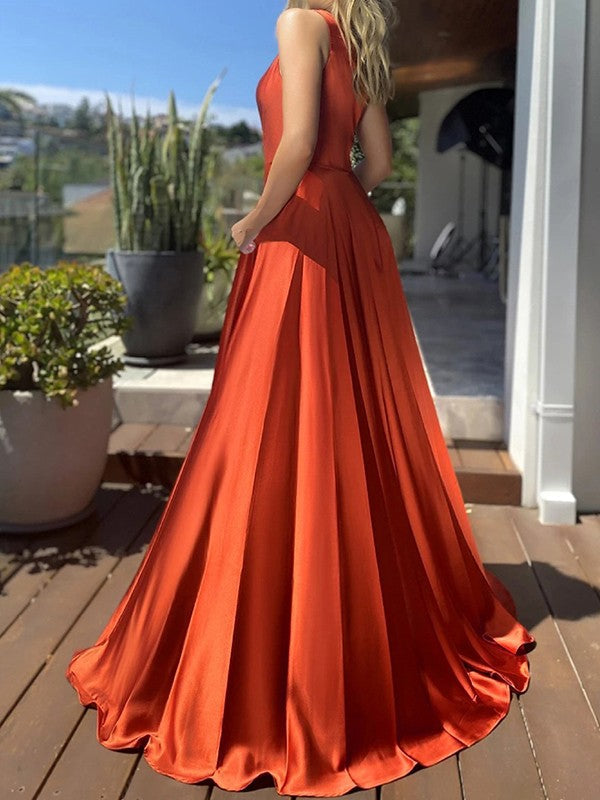 A-Line One-Shoulder Satin Sleeveless Ruffled Dress - Chloe Dress