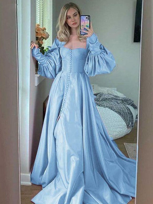 A-Line Sweetheart Satin Long Sleeve Ruffled Dress - Chloe Dress