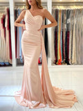 Sheath One-Shoulder Satin Sleeveless Ruffled Dress - Chloe Dress
