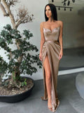 Sheath Spaghetti Strap Satin Sleeveless Ruffled Dress - Chloe Dress