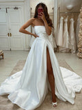 A-Line Strapless Satin Sleeveless Ruffled Wedding Dress - Chloe Dress