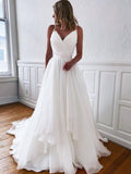 A-Line V-Neck Organza Sleeveless Ruffled Wedding Dress - Chloe Dress