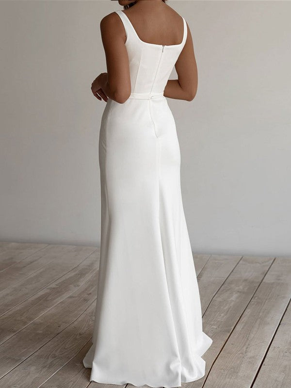Crepe Sleeveless Ruffled Wedding Dress - Chloe Dress