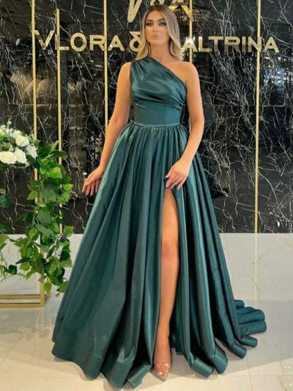 A-Line One-Shoulder Satin Sleeveless Ruffled Dress - Chloe Dress