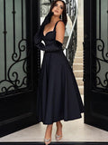 A-Line Sweetheart Satin Sleeveless Ruffled Tea-Length Dress - Chloe Dress