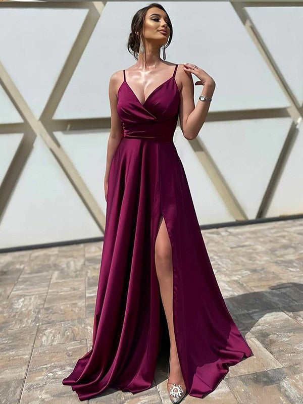 A-Line V-Neck Satin Sleeveless Ruffled Dress - Chloe Dress