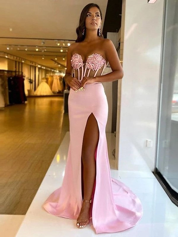 Sheath Sweetheart Satin Sleeveless Train Dress - Chloe Dress