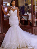 Mermaid Halter Tulle Sleeveless Train Wedding Dress - Chloe Dress