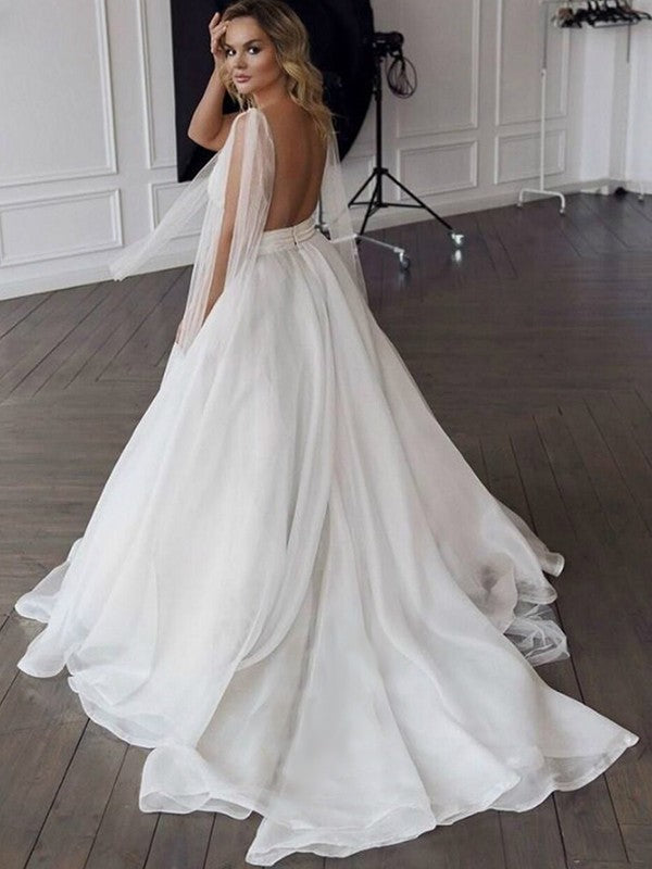 A-Line V-Neck Organza Sleeveless Ruffled Wedding Dress - Chloe Dress