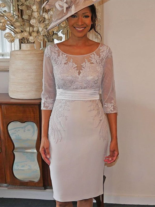 Sheath Satin Three-Quarter Sleeve Applique Knee-Length Dress - Chloe Dress