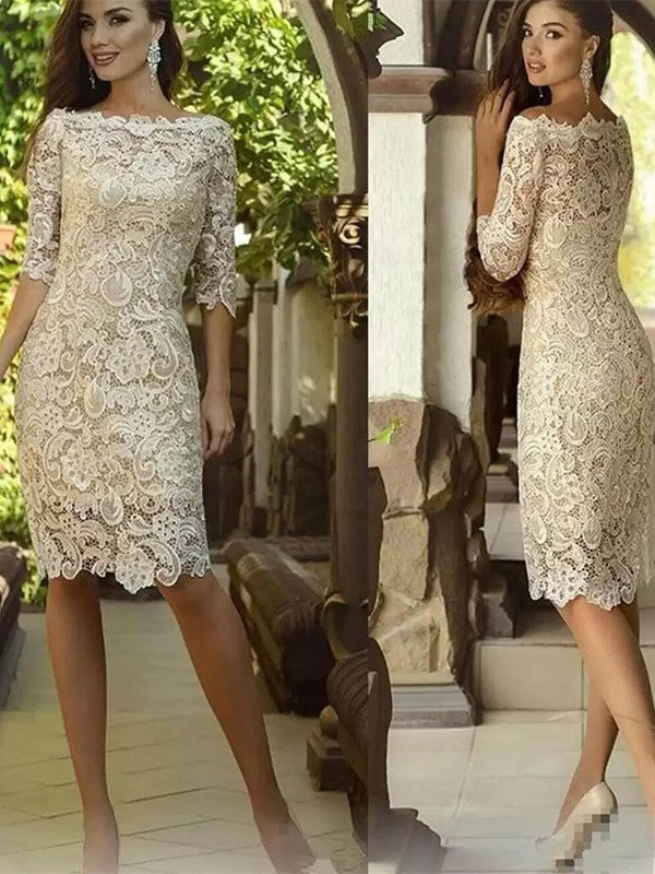 Sheath Lace Three-Quarter Sleeve Applique Knee-Length Dress - Chloe Dress