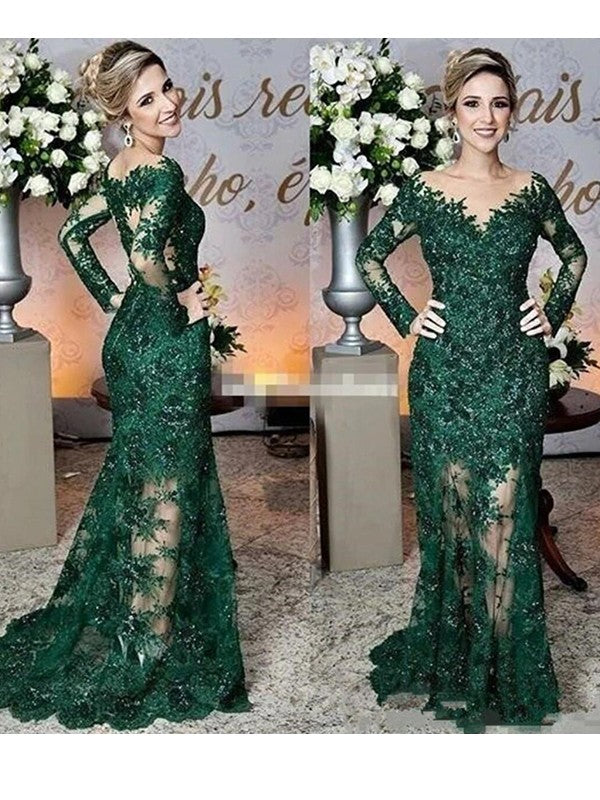 Sheath Lace Long Sleeve Train Dress - Chloe Dress