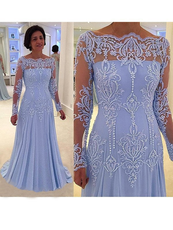 A-Line Chiffon Long Sleeve Train Dress - Chloe Dress