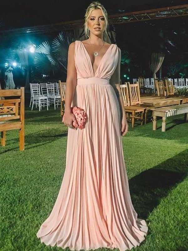 A-Line V-Neck Chiffon Sleeveless Ruffled Dress - Chloe Dress