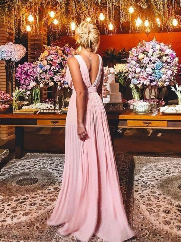 A-Line V-Neck Chiffon Sleeveless Ruffled Dress - Chloe Dress