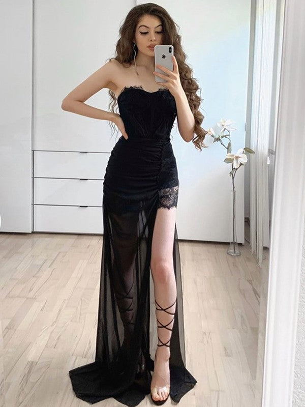 Sheath Sweetheart Lace Sleeveless Train Dress - Chloe Dress