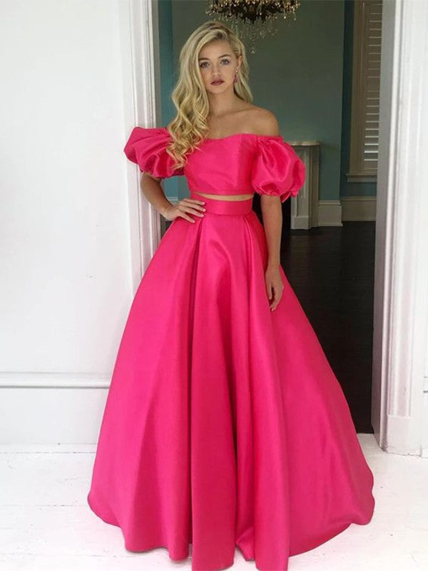 A-Line Satin Short Sleeve Ruffled Floor-Length Dress - Chloe Dress