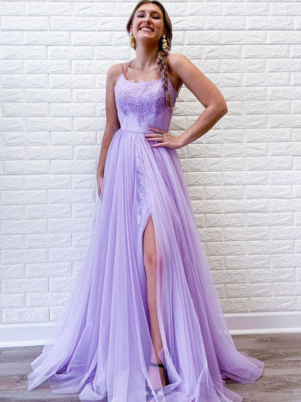 A-Line Spaghetti Strap Tulle Sleeveless Train Dress - Chloe Dress