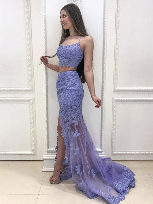 Sheath Spaghetti Strap Lace Sleeveless Train Dress - Chloe Dress
