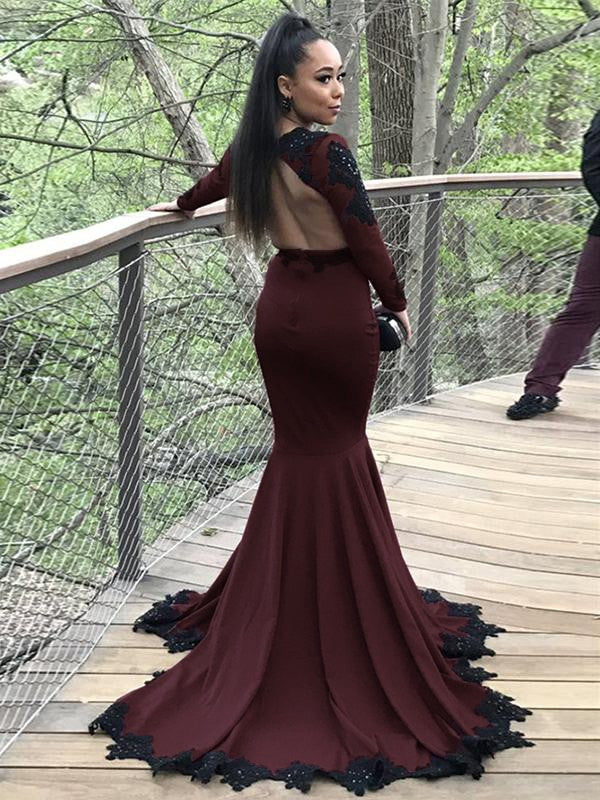 Mermaid V-Neck Crepe Long Sleeve Train Dress - Chloe Dress
