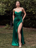 Sheath Spaghetti Strap Satin Sleeveless Train Dress - Chloe Dress