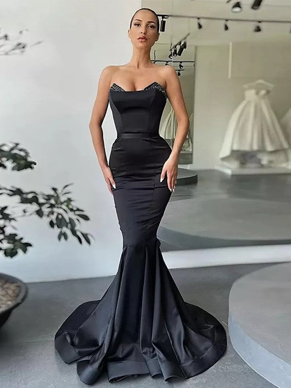Mermaid Sweetheart Satin Sleeveless Ruffled Dress - Chloe Dress