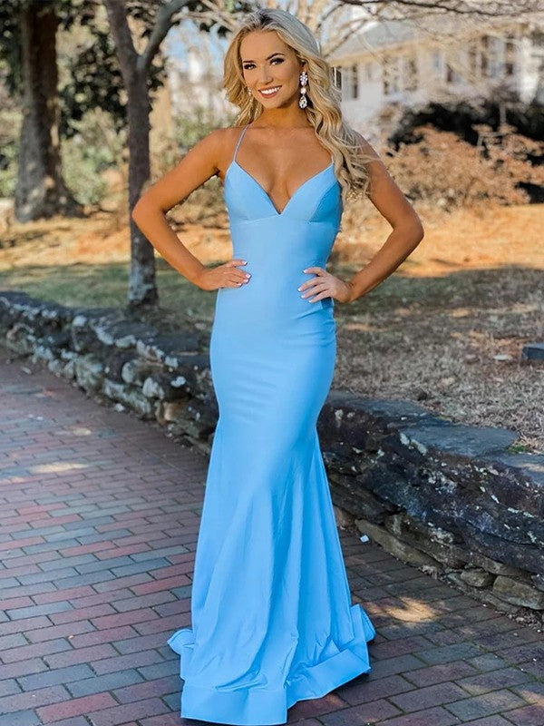 Sheath V-Neck Jersey Sleeveless Train Dress - Chloe Dress