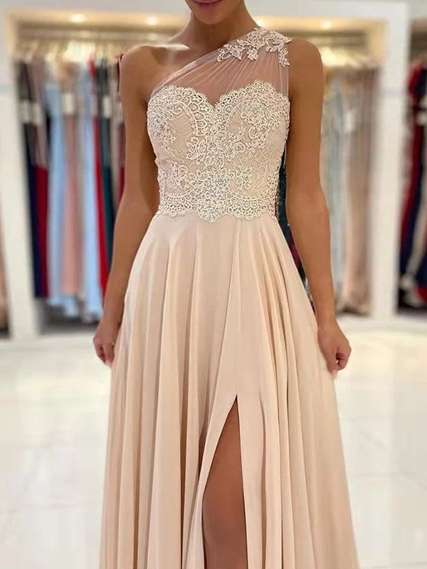 A-Line One-Shoulder Chiffon Sleeveless Train Dress - Chloe Dress