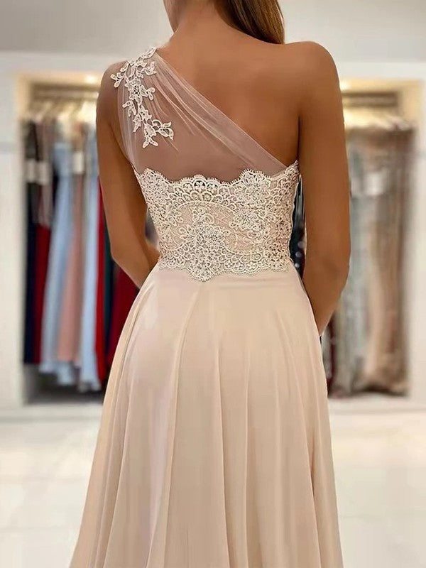 A-Line One-Shoulder Chiffon Sleeveless Train Dress - Chloe Dress