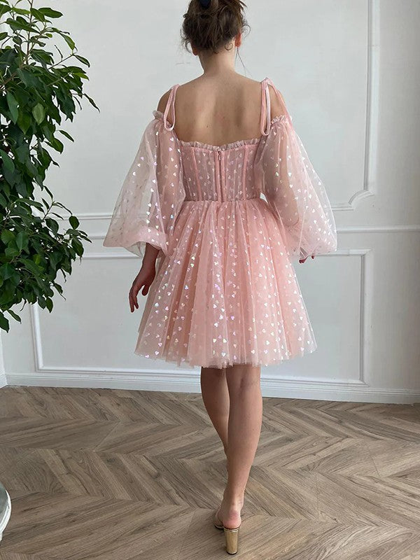 A-Line Spaghetti Strap Long Sleeve Ruffled Mini Dress - Chloe Dress