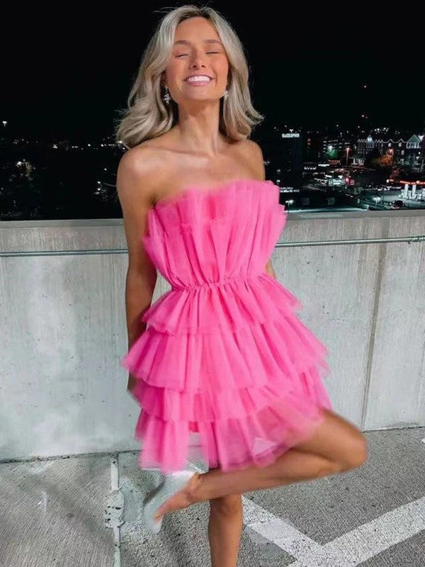 A-Line Strapless Tulle Sleeveless Mini Dress - Chloe Dress
