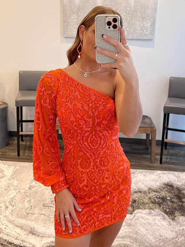 Sheath One-Shoulder Long Sleeve Mini Dress - Chloe Dress