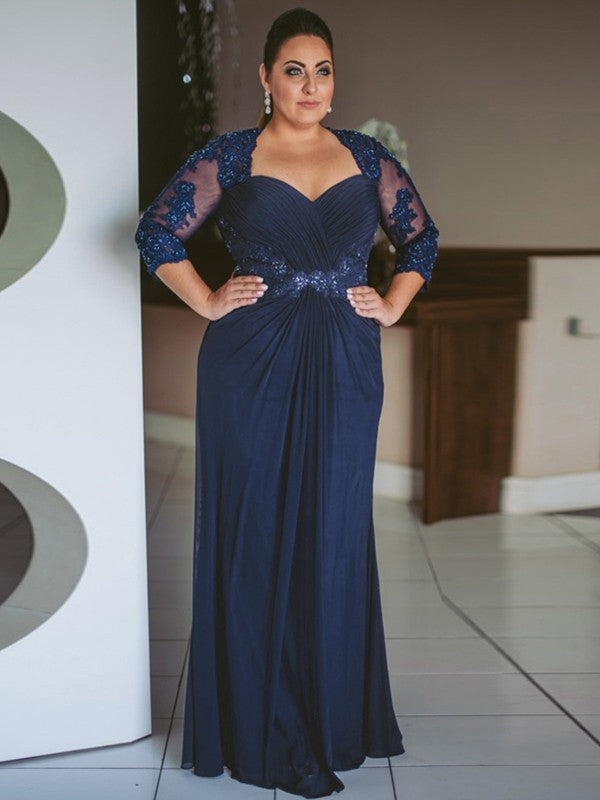 Sheath Sweetheart Chiffon Three-Quarter Sleeve Applique Floor-Length Dress - Chloe Dress