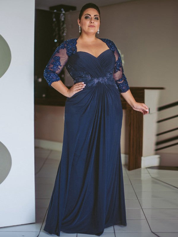 Sheath Sweetheart Chiffon Three-Quarter Sleeve Applique Floor-Length Dress - Chloe Dress