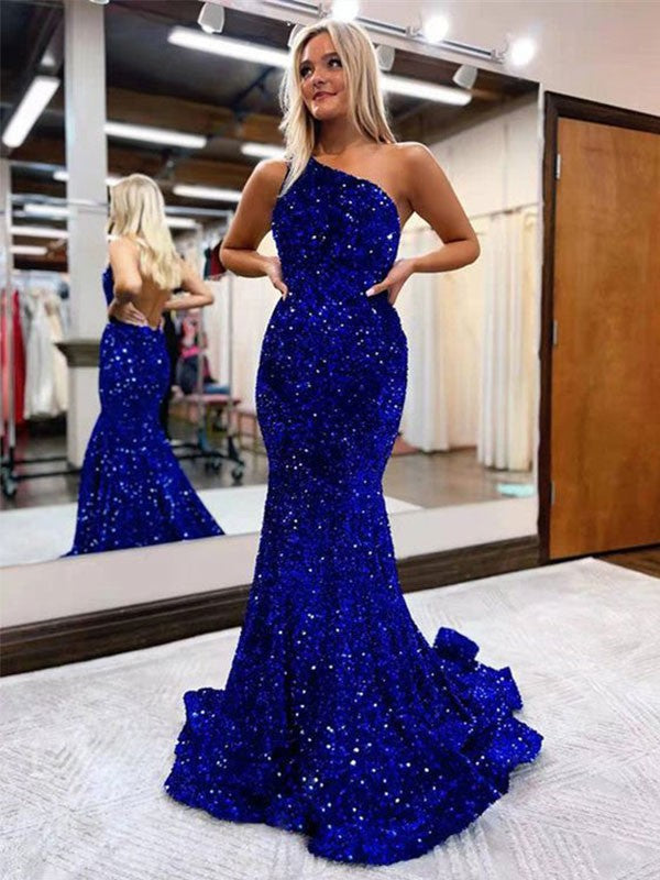 Mermaid One-Shoulder Sequin Sleeveless Ruffled Dress - Chloe Dress
