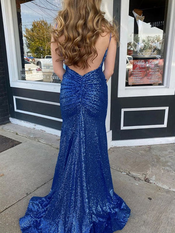 Sheath V-Neck Sequin Sleeveless Train Dress - Chloe Dress