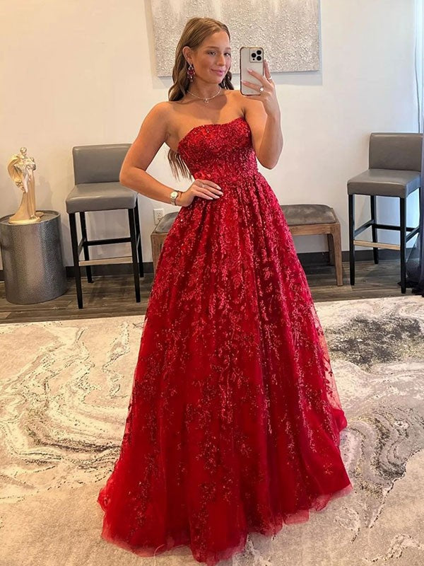 A-Line Strapless Tulle Sleeveless Train Dress - Chloe Dress