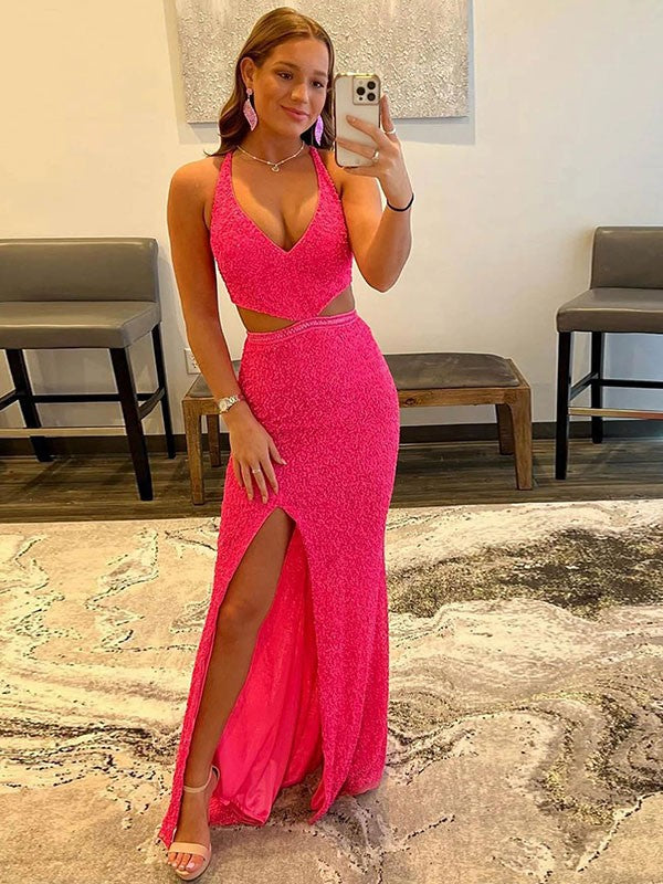 Sheath V-Neck Sequin Sleeveless Train Dress - Chloe Dress