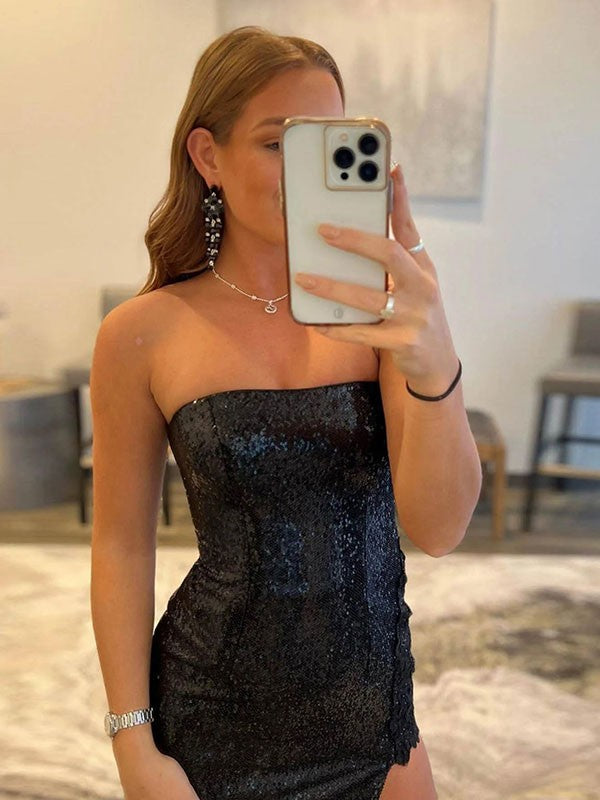 Sheath Strapless Sequin Sleeveless Train Dress - Chloe Dress