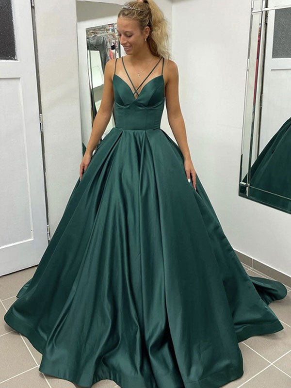 Ball Gown V-Neck Satin Sleeveless Ruffled Gown - Chloe Dress