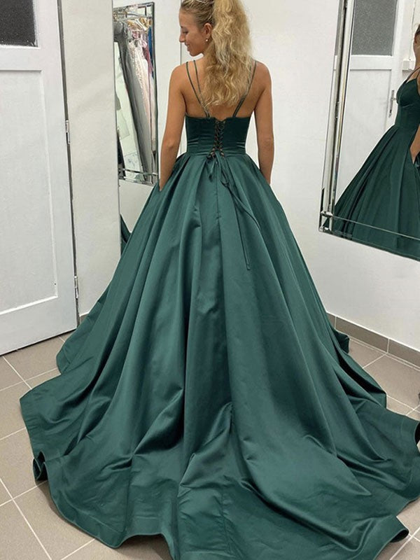 Ball Gown V-Neck Satin Sleeveless Ruffled Gown - Chloe Dress