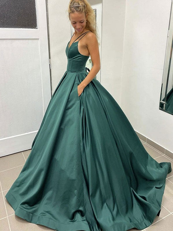 Ball Gown V-Neck Satin Sleeveless Ruffled Gown - Chloe Dress