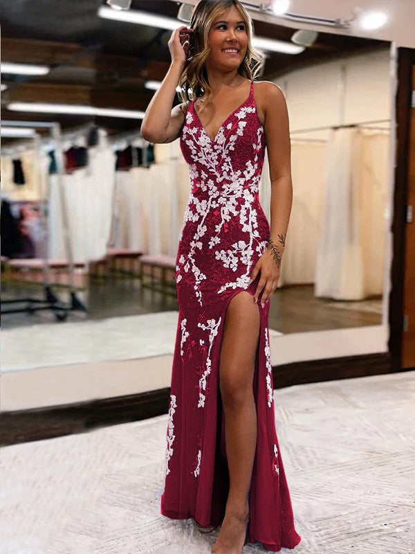 Sheath V-Neck Tulle Sleeveless Train Dress - Chloe Dress